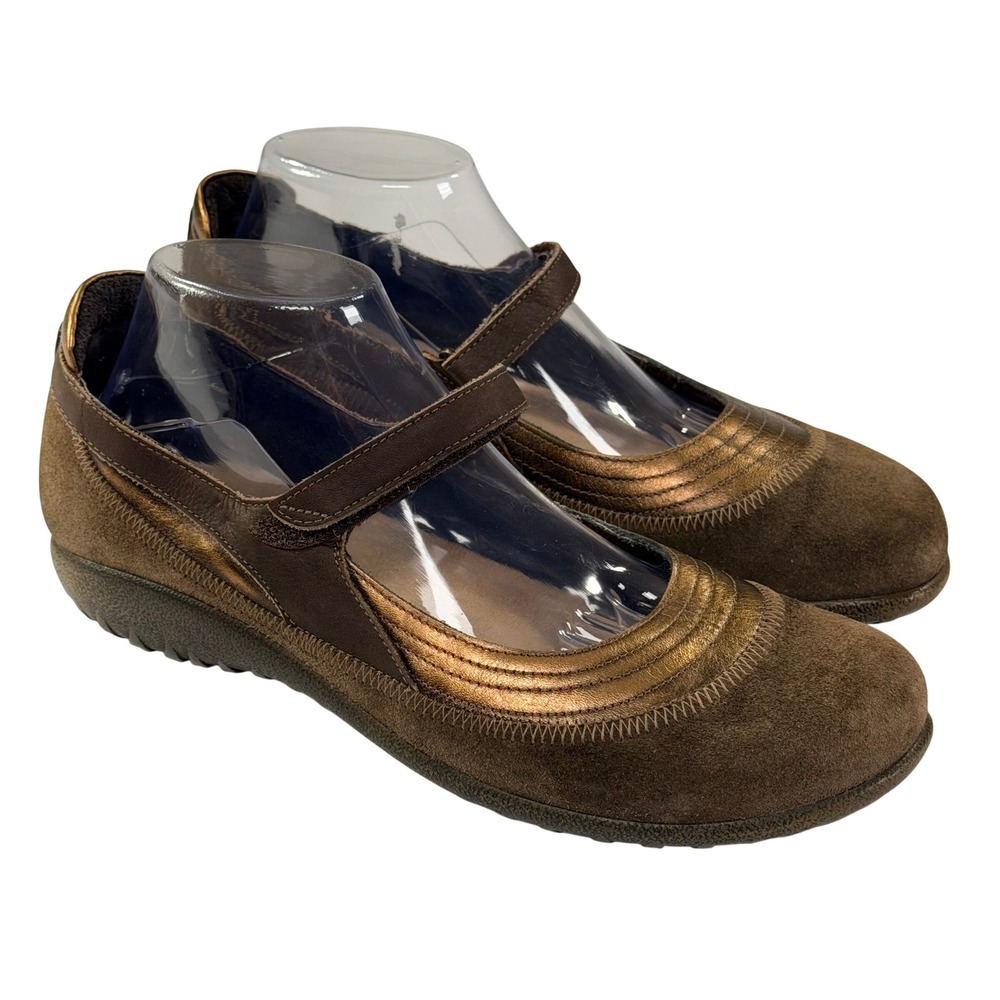 Naot Kirei Mary Jane Flat Womens 42/11 Brown Suede Metallic Leather Comfort Shoe
